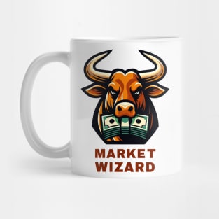 Market Wizard Bull Graphic T-Shirt, Stock Trader Gift, Financial Advisor Tee, Investor Fashion, Money-Themed Casual Wear Mug